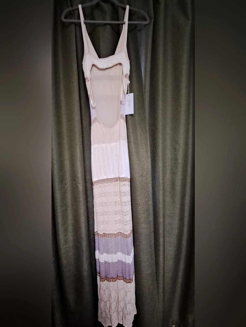 Torn by Ronny Kobo Cream, Beige & Light Brown Striped Knit Maxi Dress - Picture 3 of 7